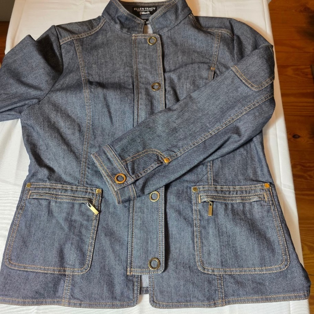 Ellen Tracy Dillard's Denim Jacket 12 Gold Accents Jean Coat Size 12